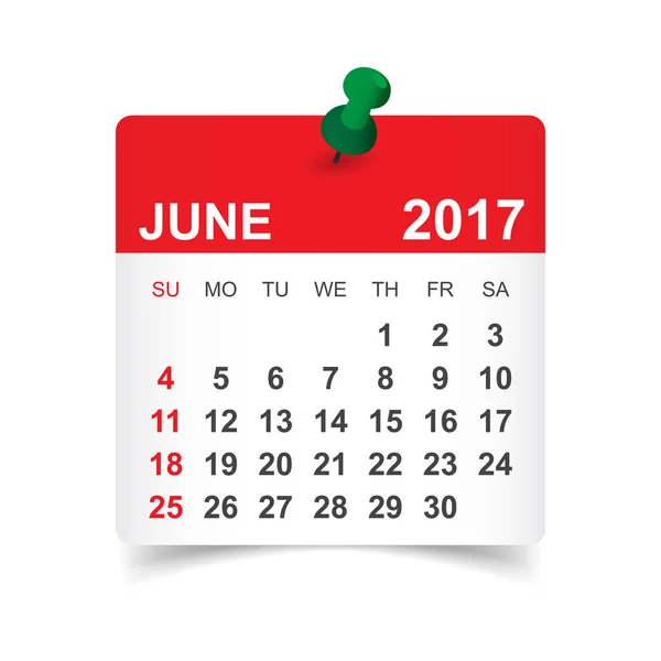 Июнь 2017 года. Векторная иллюстрация календаря — стоковый вектор