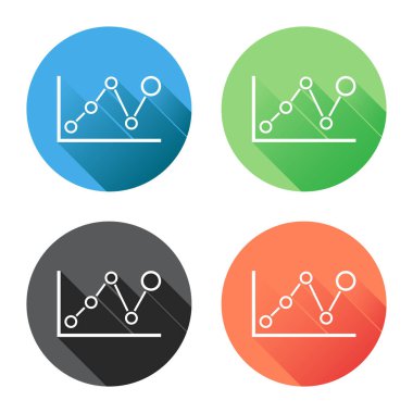 Grafik grafik simgesini uzun gölge ile. Mavi, yeşil, siyah ve turuncu zemin üzerine iş düz vektör çizim.