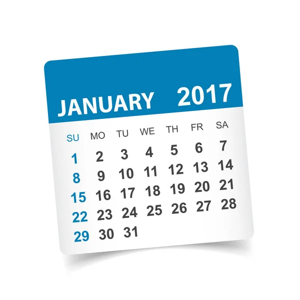 Enero de 2017. Ilustración vector calendario — Archivo Imágenes Vectoriales