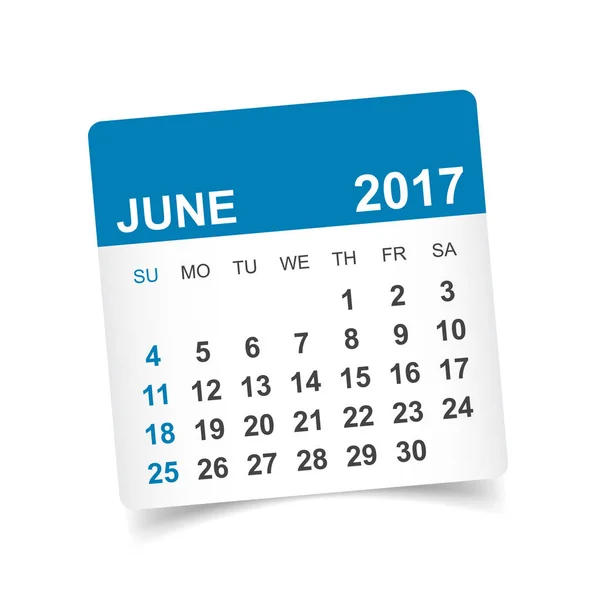 Junio de 2017. Ilustración vector calendario — Archivo Imágenes Vectoriales