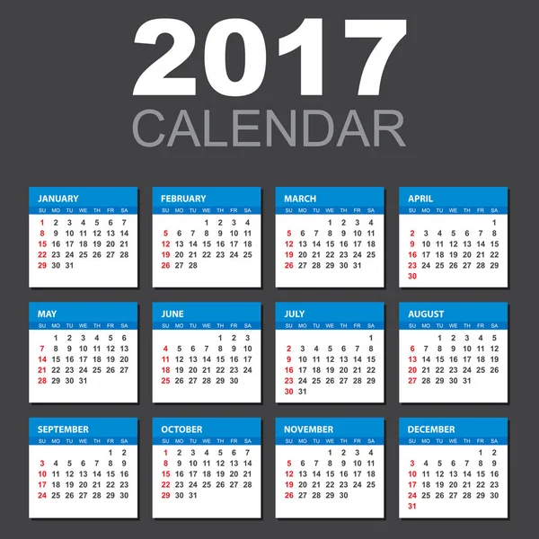 Ημερολόγιο του 2017 σε οριζόντιο στυλ. Εικονογράφηση διάνυσμα πρότυπο του 2017 χρώμα ημερολογίου σε μαύρο φόντο. — Διανυσματικό Αρχείο