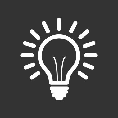 Ampul satır simge vektör, siyah arka plan üzerine izole. Fikir işareti, çözüm, düşünme kavramı. Grafik tasarım, web sitesi için düz stilde elektrik lambası illüstrasyon aydınlatma.