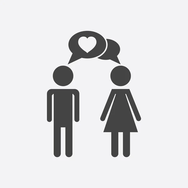 Uomo e donna vettoriale con icona del cuore su sfondo bianco. Pittogramma piatto moderno. Simbolo piatto semplice per la progettazione del sito web . — Vettoriale Stock