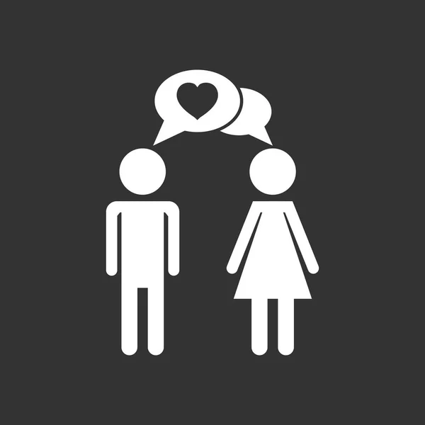 Uomo e donna vettoriale con icona del cuore su sfondo nero. Pittogramma piatto moderno. Simbolo piatto semplice per la progettazione del sito web . — Vettoriale Stock