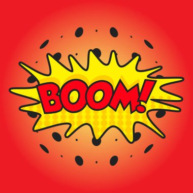 Boom komik ses efektleri. Vektör çizim ses kabarcık konuşma word ve komik karikatür ifade ile geliyor.