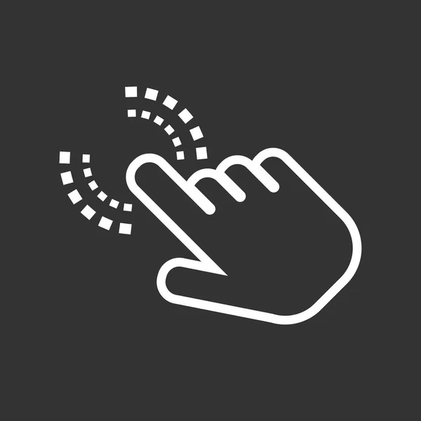 Haga clic en icono de mano. Cursor dedo signo vector plano. Ilustración sobre fondo negro . — Vector de stock