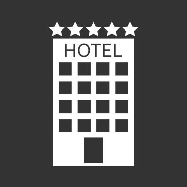 Hotel Icon siyah arka plan üzerine izole. İş, pazarlama, Internet kavramı için basit düz piktogram. Web sitesi tasarımı ya da hareket eden app için trendy modern vektör simgesi.