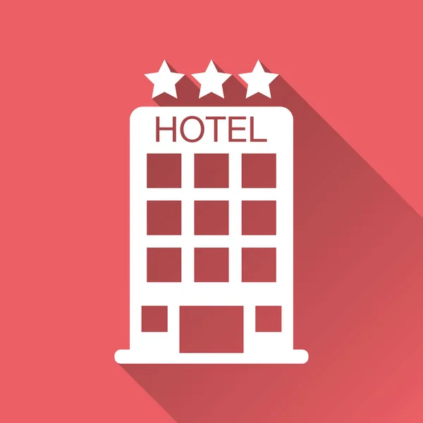 Hotel icon isolated on red background with long shadow. Simple flat pictogram for business, marketing, internet concept. Trendy modern vector symbol for web site design or mobile app. — Stock Vector