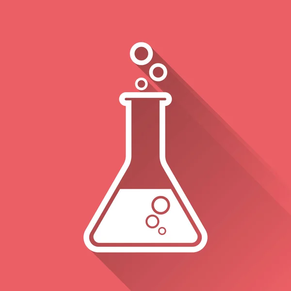 Piktogramm im Reagenzglas. Laborgläser oder -becher isoliert auf rotem Hintergrund mit langem Schatten. Experimentierkolben. trendiges modernes Vektorsymbol. einfache flache Illustration — Stockvektor