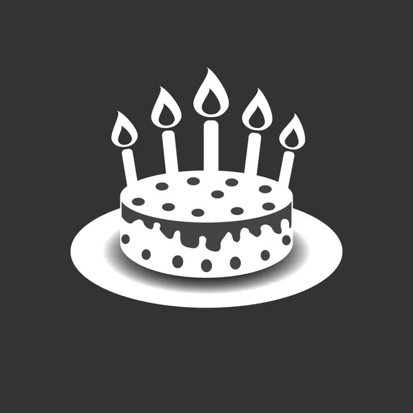 Születésnapi torta égő gyertyák piktogram ikonra. Egyszerű piktogram ünnepe, marketing, internetes koncepció a fekete háttér. Divatos, modern vektor szimbólum a web site design, vagy a mobil app — Stock Vector