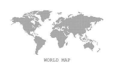 İzole üzerinde beyaz arka plan harita noktalı boş siyah dünya. Dünya harita vektör Web sitesi, infographics, tasarım şablonu. Düz earth dünya harita yuvarlak nokta çizim ile.
