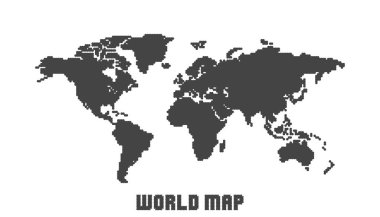 İzole üzerinde beyaz arka plan harita noktalı boş siyah dünya. Dünya harita vektör Web sitesi, infographics, tasarım şablonu. Düz earth dünya harita yuvarlak nokta çizim ile.