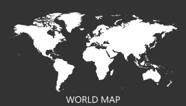 Boş beyaz dünya haritası üzerinde izole siyah arka plan. Dünya harita vektör Web sitesi, infographics, tasarım şablonu. Düz dünya dünya harita illüstrasyon.