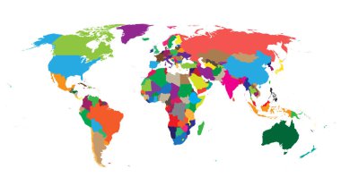 İzole üzerinde beyaz arka plan harita boş renkli siyasi dünya. Dünya harita vektör Web sitesi, infographics, tasarım şablonu. Düz dünya dünya harita illüstrasyon.