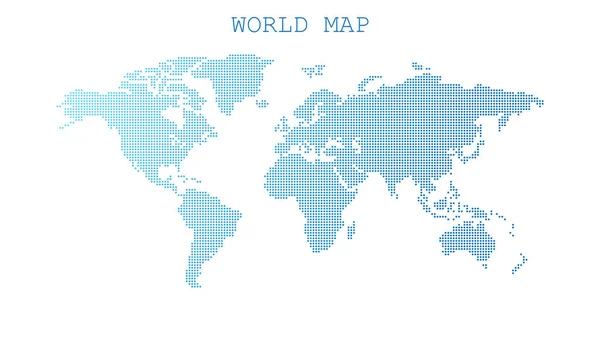 Dotted blank blue world map isolated on white background. World map vector template for website, infographics, design. Flat earth world map with round dots illustration. — Stock Vector
