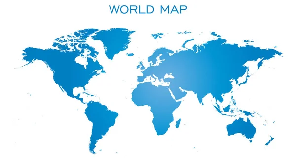 Mapa do mundo azul em branco isolado sobre fundo branco. Modelo de vetor de mapa mundial para site, infográficos, design. Planície mundo mapa ilustração . — Vetor de Stock