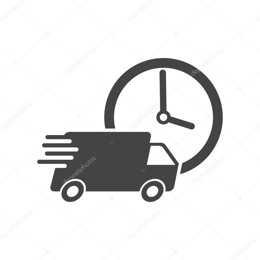 Delivery 24h truck with clock vector illustration. 24 hours fast delivery service shipping icon. Simple flat pictogram for business, marketing or mobile app internet concept on white background.