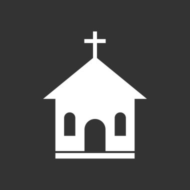 Kilise kutsal vektör çizim simgesini tıklatın. İşletme, pazarlama, mobil uygulaması siyah arka plan üzerine internet için basit düz piktogram.