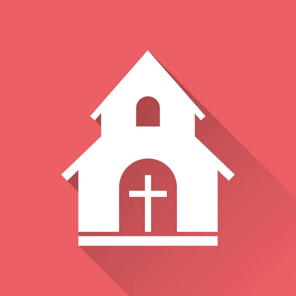 Εκκλησία ιερό διανυσματικά εικονογράφηση εικόνα. Απλή επίπεδη εικονόγραμμα για επιχειρήσεις, το μάρκετινγκ, εφαρμογή για κινητά, Διαδίκτυο σε κόκκινο φόντο με μακρά σκιά. — Διανυσματικό Αρχείο