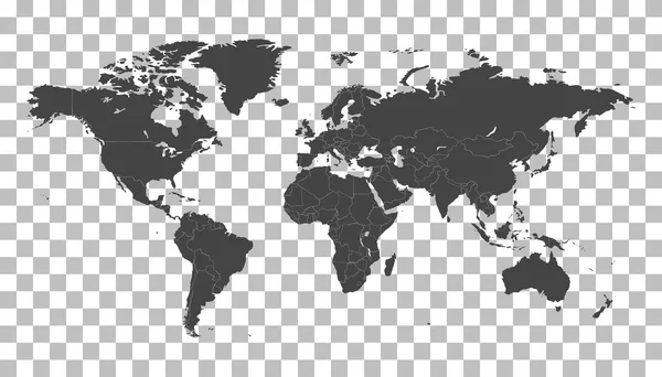 Mapa do mundo negro em branco sobre fundo isolado. Modelo de vetor de mapa mundial para site, infográficos, design. Planície mundo mapa ilustração — Vetor de Stock