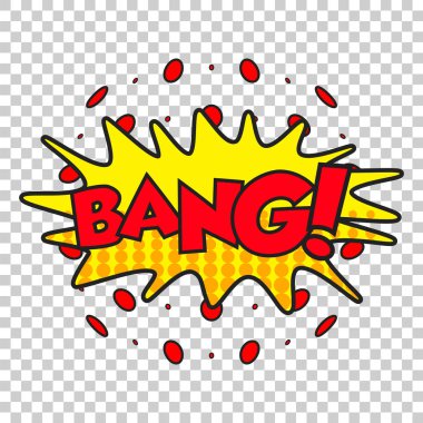 Komik ses efektleri bang. Vektör çizim ses kabarcık konuşma word ve komik karikatür ifade ile geliyor.