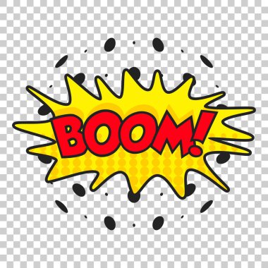 Boom komik ses efektleri. Vektör çizim ses kabarcık konuşma word ve komik karikatür ifade ile geliyor.