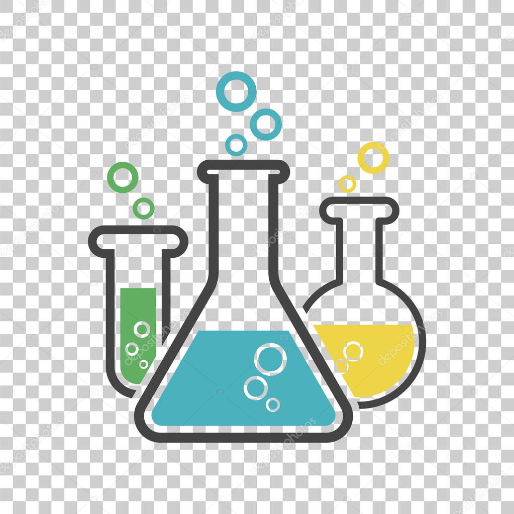 Chemical test tube pictogram icon. Laboratory glassware or beaker equipment isolated on isolated background. Experiment flasks. Trendy modern vector symbol. Simple flat illustration