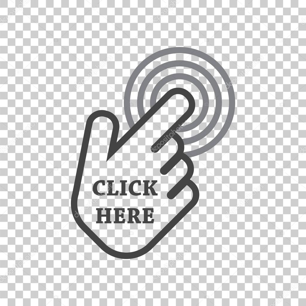 Click here icon. Hand cursor signs. Black button flat vector illustration.