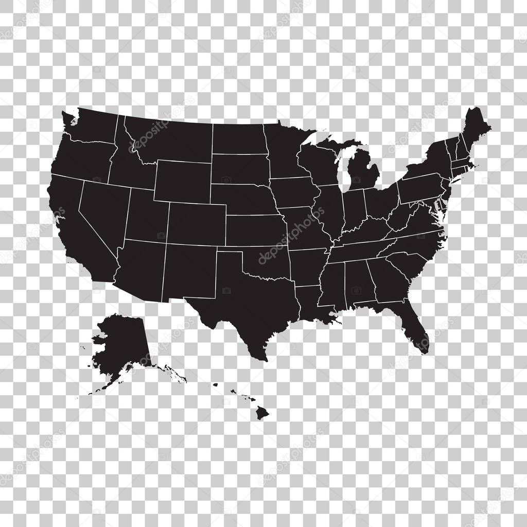 High detailed USA map with federal states. Vector illustration United states of America on isolated background.