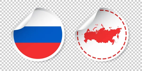 Rusland sticker met vlag en de kaart. Russische Federatie label, rond label met land. Vectorillustratie op geïsoleerde achtergrond. — Stockvector