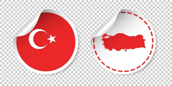 Turcja naklejki z flagą i mapę. Etykieta, okrągły znacznik z kraju. Ilustracja wektorowa na na białym tle. — Wektor stockowy