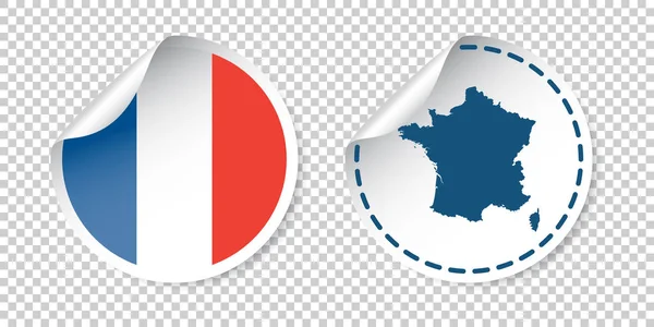Pegatina de Francia con bandera y mapa. Etiqueta, etiqueta redonda con el país. Ilustración vectorial sobre fondo aislado . — Vector de stock