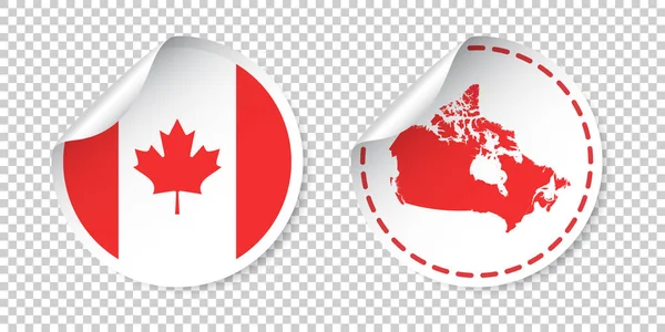Kanada naklejki z flagą i mapę. Etykieta, okrągły znacznik z kraju. Ilustracja wektorowa na na białym tle. — Wektor stockowy