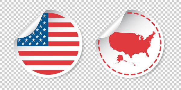 Bayrak ve harita ile ABD etiket. Amerika etiket, etiket ülke ile yuvarlak. Vektör illüstrasyon izole arka plan üzerinde. — Stok Vektör