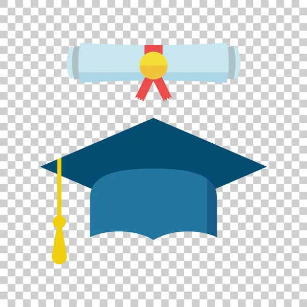 Mezuniyet kep ve diploma simge vektör çizim düz stil içinde ilerleyin. Eğitim sembolü bitirmek. Kutlama öğesi. Diploma izole arka plan üzerinde renkli mezuniyet kap. — Stok Vektör