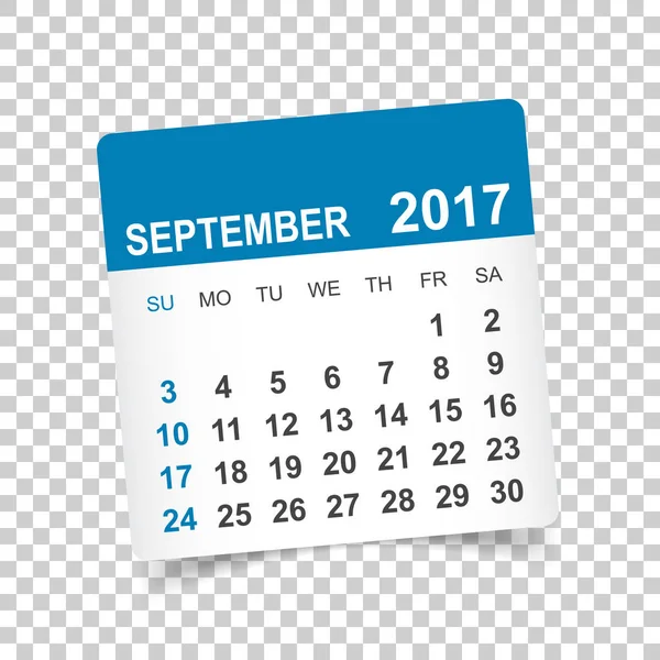 Septiembre de 2017. Ilustración vector calendario — Vector de stock