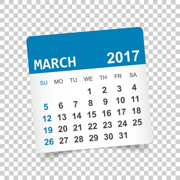 Marzo 2017. Illustrazione vettoriale calendario — Vettoriale Stock