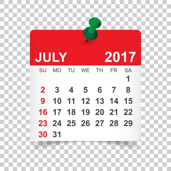 Июль 2017 года. Векторная иллюстрация календаря — стоковый вектор