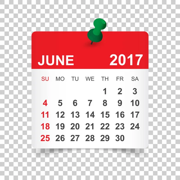 Juin 2017. Illustration vectorielle du calendrier — Image vectorielle