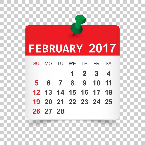 Février 2017. Illustration vectorielle du calendrier — Image vectorielle