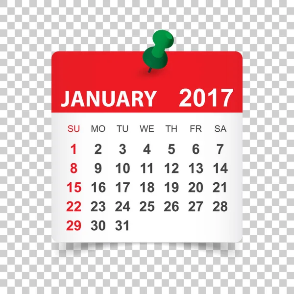 Janvier 2017. Illustration vectorielle du calendrier — Image vectorielle