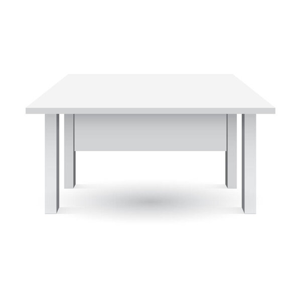 Vector 3d table for object presentation. Empty white top table isolated on white background.