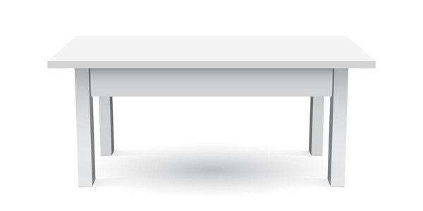 Vector 3d table for object presentation. Empty white top table isolated on white background.