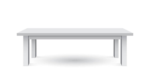 Vector 3d table for object presentation. Empty white top table isolated on white background.
