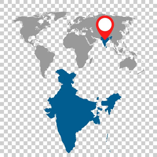 Detaillierte Karte von Indien und Navigationsset für die Weltkarte. flache Vektorabbildung. — Stockvektor