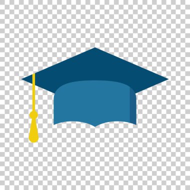 Graduation cap flat design icon. Finish education symbol. Graduation day celebration element. Vector illustration on isolated background. clipart