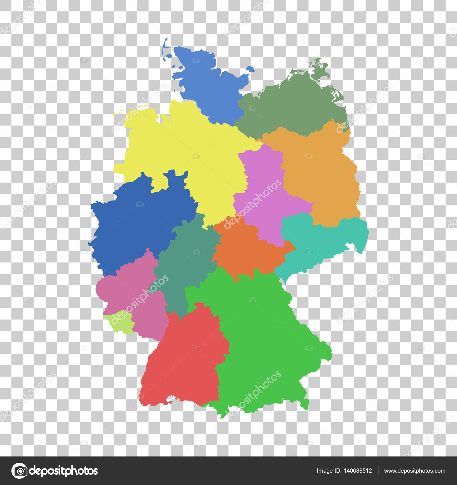 德国的等距3D地图。有行政区划和指针的孤立政治国家地图。详细的德国地图与地区。概念图。插画图片素材_ID:381252303-Veer图库