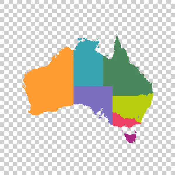 Austrália mapa cor com regiões. Vector plano — Vetor de Stock