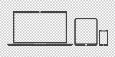 Dizüstü bilgisayar, tablet, telefon simge vektör düz
