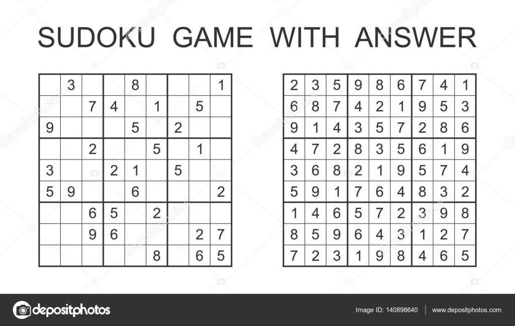 Juego de Sudoku con respuesta. Juego de puzzle de vector con los